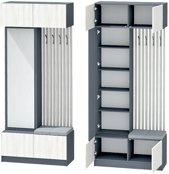 Модульная Прихожая Иннэс-10, набор 5, Графит/Ясень Анкор Светлый