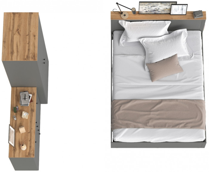 Остин 11.53 Кровать + ортопед + 13.224 Шкаф + 16.221 Комод, серый графит/дуб крафт золотой