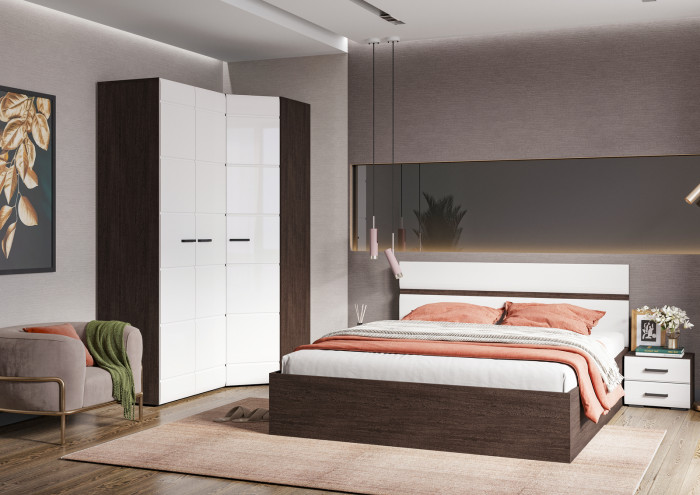 ЛИБЕРТИ ГС 01 Гостиная (2800х2100х400) Фасад МДФ БЕЛЫЙ ГЛЯНЕЦ/Корпус ВЕНГЕ