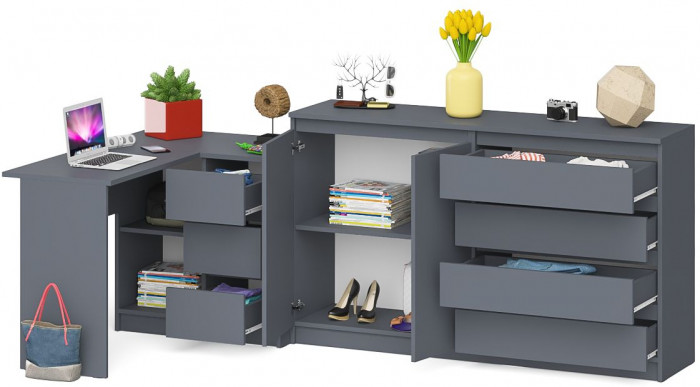 Мори Стол компьютерный МС-16 правый + Комод МК1600.1, цвет графит, ШхГхВ 284,8х84,9х94 см., выдвижные ящики справа, НЕ универсальная сборка