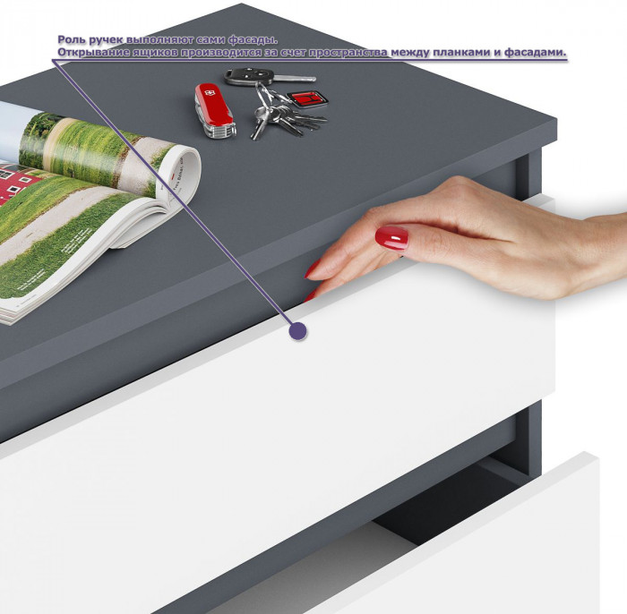 Мори Стол компьютерный МС-2 + Комод МК800.1, цвет графит/белый, ШхГхВ 215,8х50х76,6 см., универсальная сборка