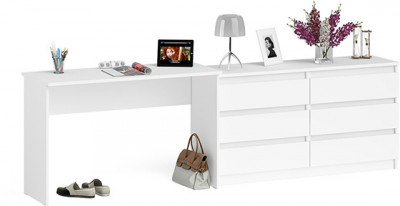 Мори Стол письменный МСП1200.1 + Комод МК1380.6, цвет белый, ШхГхВ 258,4х50х76,6 см., универсальная сборка