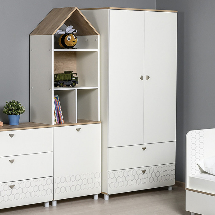 Эйп 13.334 Шкаф для одежды + 13.14 Стеллаж, цвет белый/дуб белый, ШхГхВ 138х51,1х183,8 см., универсальная сборка