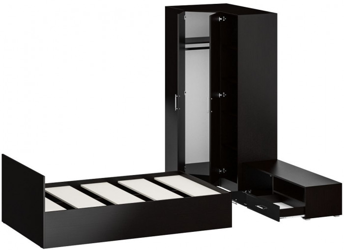Спальня Стандарт 4-1200, венге/фасады ТВ тумбы МДФ чёрный глянец