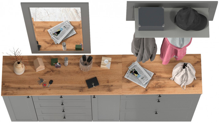 Остин Прихожая 56, цвет серый графит/дуб крафт золотой, ШхГхВ 200х54,3х210 см., универсальная сборка