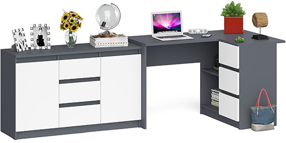 Мори компьютерный стол МС-16 правый + Комод МК1200.3, графит/белый