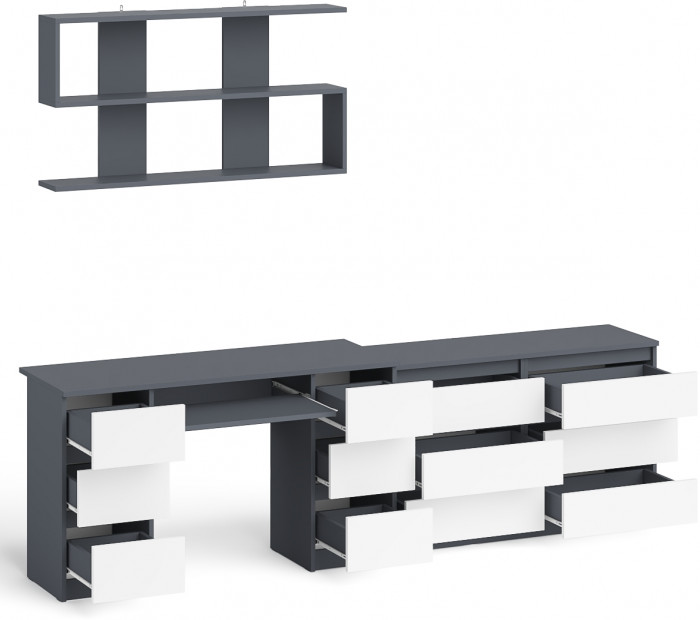 Мори компьютерный стол МС-2 + Комод МК1200.6 + Полка 1200, графит/белый
