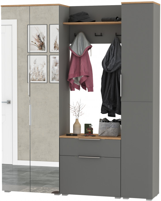 Октава Прихожая 22, серый графит/дуб крафт золотой/фасады МДФ серый графит