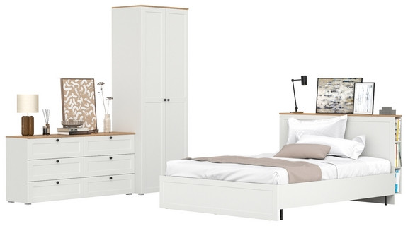 Остин 11.53 Кровать + ортопед + 13.224 Шкаф + 16.240 Комод, белый шагрень/дуб крафт золотой