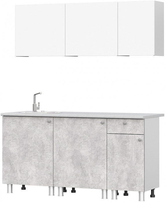 Кухонный гарнитур КГ 1 (1.6 м), Белый, Цемент светлый