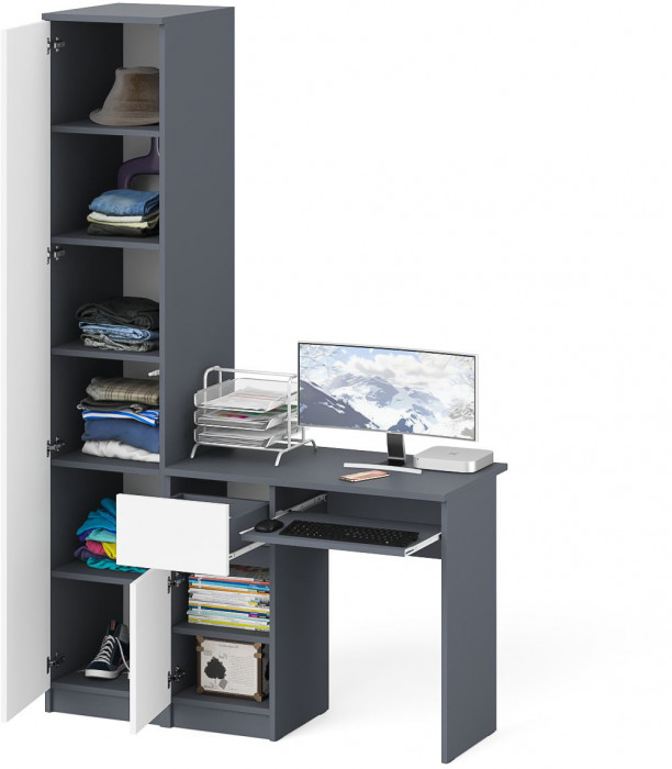 Мори компьютерный стол МС-1 левый + Пенал МШ400.1, графит/белый