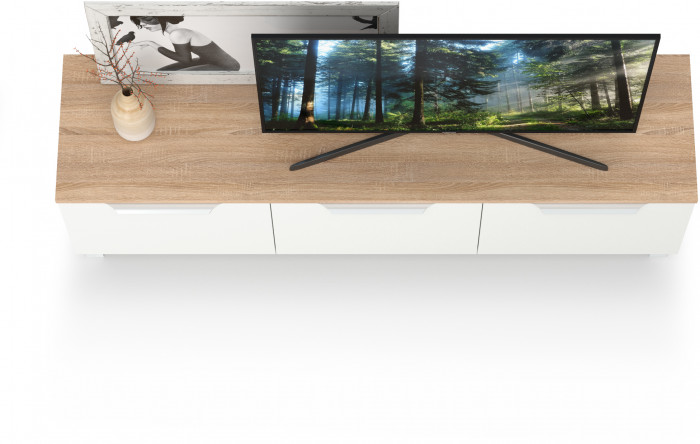 КР100 Тумба под ТВ 13.267.01, цвет белый шагрень/дуб сонома, ШхГхВ 138,4х34,9х43,8 см., универсальная сборка (100)