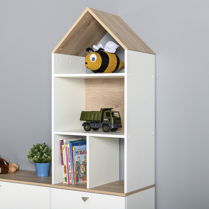 Эйп 13.334 Шкаф для одежды + 13.322 Комод + 13.14 Стеллаж, цвет белый/дуб белый, ШхГхВ 223х51,1х183,8 см., универсальная сборка