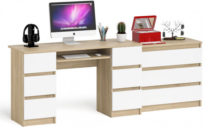 Мори компьютерный стол МС-2 + Комод МК800.1, дуб сонома/белый