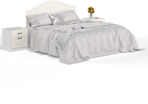 Ливерпуль Кровать 11.08 + основание + ножки + две Тумбы 08.146, цвет ясень ваниль/белый, ШхГхВ 266х204х112 см., сп. м. 1600х2000 мм, б/м, ортопед есть