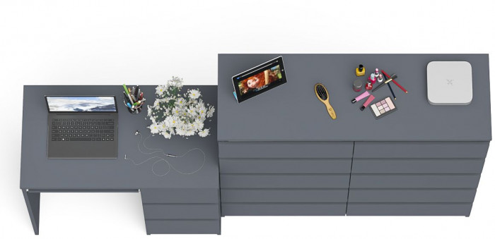 Мори компьютерный стол МС-6 правый + Комод МК1200.10, графит