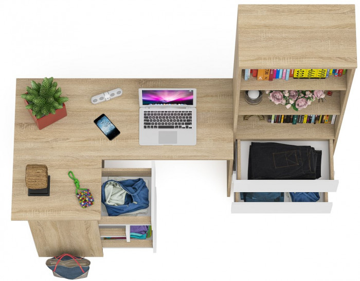 Мори Стол компьютерный МС-16 левый + Стеллаж МСТ600.3, цвет дуб сонома/белый, ШхГхВ 184,8х84,9х179,6 см., выдвижные ящики слев, НЕ универс. сборкаа