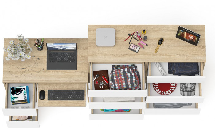 Мори Стол компьютерный МС-6 левый + Комод МК1200.10, цвет дуб сонома/белый, ШхГхВ 210,4х50х115 см., выдвижные ящики слева, НЕ универсальная сборка