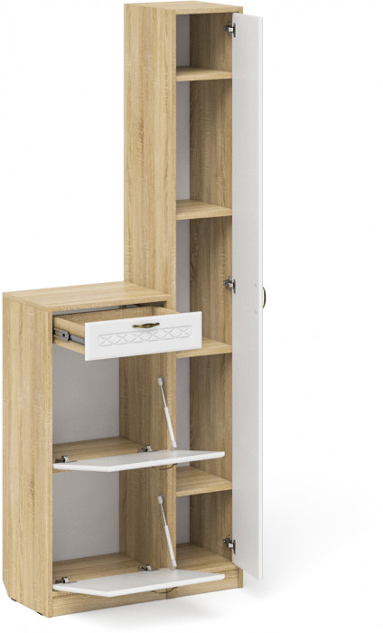 Прихожая П-6 Компоновка № 22, дуб сонома/фасады МДФ белое дерево фрезеровка ромб