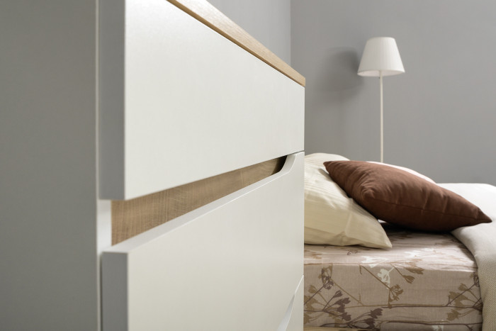 Муссон Кровать 11.28 + под. ортопед + 13.97 + Зеркало СВК + Тумба ТВ 13.276, цвет белый/чёрный/дуб эндгрейн элегантный/кожзам белый, 1600х2000 мм, б/м