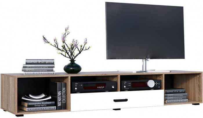 Нэнси New ЛДСП Тумба ТВ (2дв.+1ящ.) (Дуб Сонома, Бетон светлый)