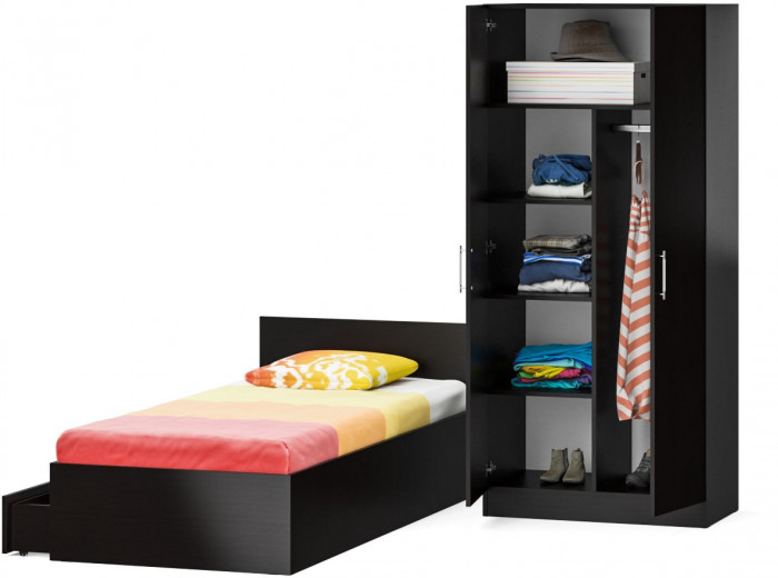 Кровать с ящиками 0900 + Шкаф 2-х створчатый Стандарт, венге