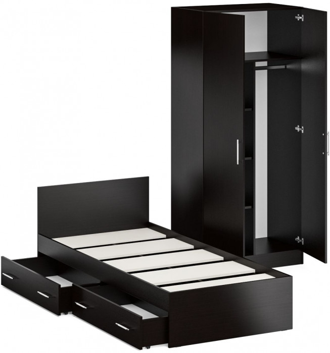 Кровать с ящиками 0900 + Шкаф 2-х створчатый Стандарт, венге