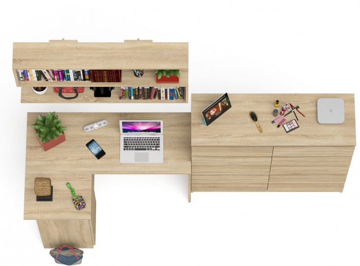 Мори компьютерный стол МС-16 левый + Комод МК1200.10 + Полка 1200, дуб сонома