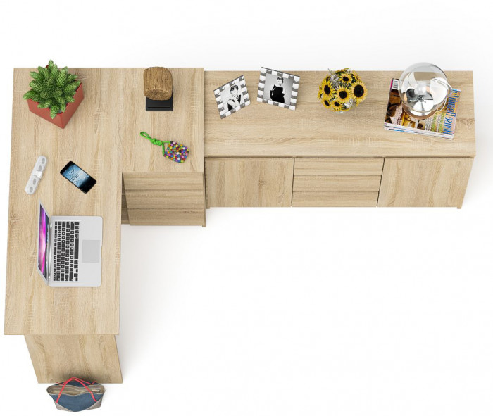 Мори компьютерный стол МС-16 правый + Комод МК1200.3, дуб сонома