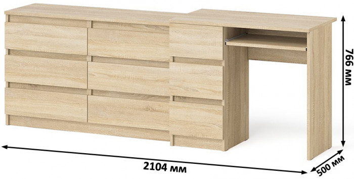 Мори компьютерный стол МС-6 левый + Комод МК1200.6, дуб сонома