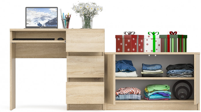 Мори компьютерный стол МС-6 правый + Тумба МА900.1, дуб сонома