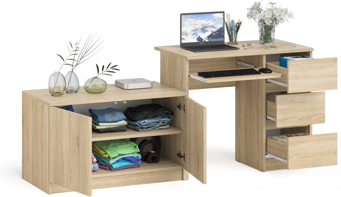 Мори компьютерный стол МС-6 правый + Тумба МА900.1, дуб сонома