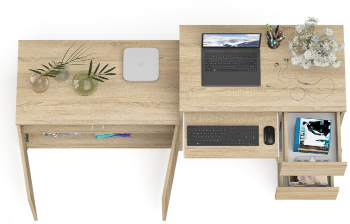 Мори компьютерный стол МС-6 правый + Тумба МА900.1, дуб сонома