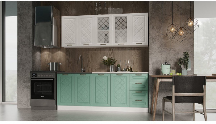 Кухня МДФ Агава 2000 (Акация белая / Аква, Белый)