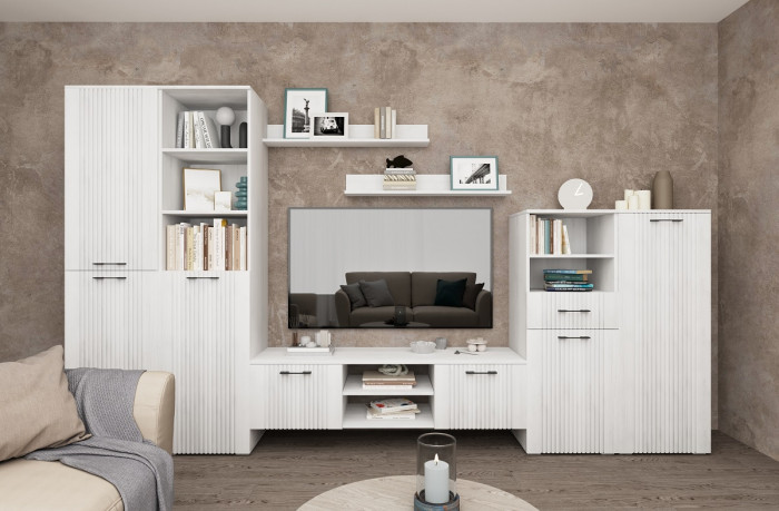 Модульная гостиная "Монреаль" - Белый текстурный/Ясень белый