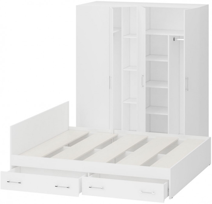 Спальня Стандарт 2-1800Я, цвет белый, ШхГхВ 183,5х203,5х70 + 171,2х81,2х200 см., сп.м. 1800х2000 мм., без матраса, основание есть