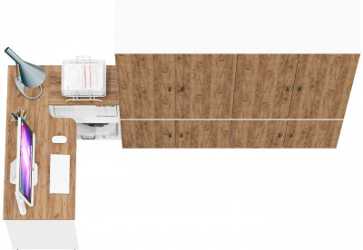 Лидер-8 Стол + Шкаф МД 20Б + Шкаф МД 20Б, цвет белый шагрень/крафт золото, ШхГхВ 325х50/37,5х75/190 или 115х240/50х75/190 см., НЕ ун. сборка