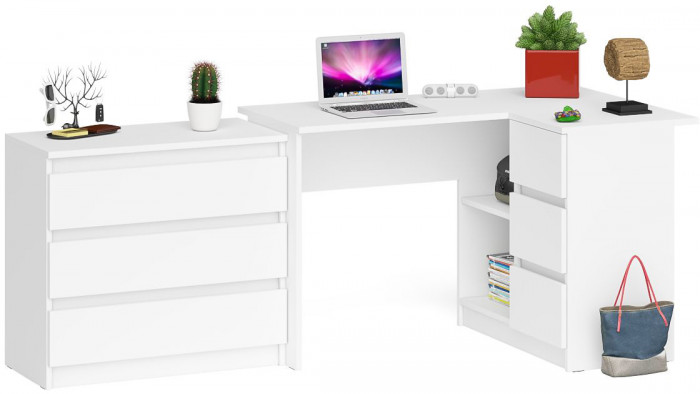 Мори Стол компьютерный МС-16 правый + Комод МК800.1, цвет белый, ШхГхВ 204,8х84,9х76,6 см., выдвижные ящики справа, НЕ универсальная сборка