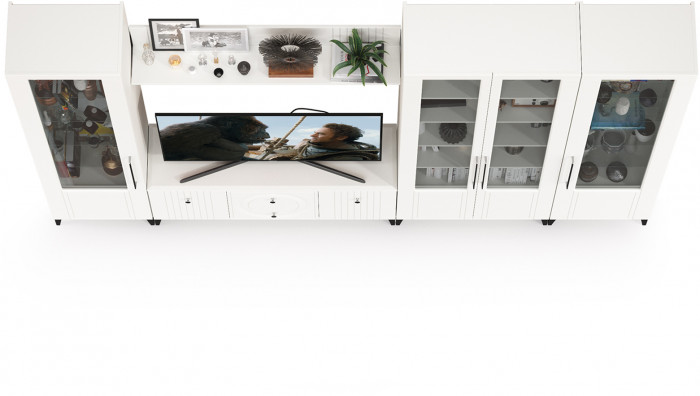 Валенсия Гостиная № 067, ЛДСП белый шагрень/МДФ белый шагрень