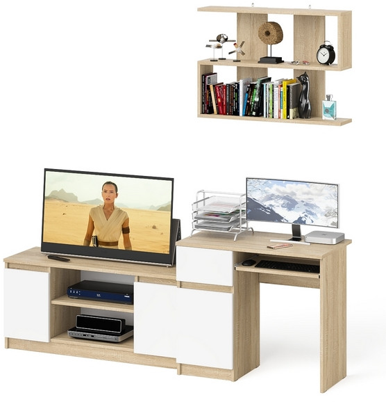 Мори компьютерный стол МС-1 левый + Тумба МТВ1200.1 + Полка 900, дуб сонома/белый