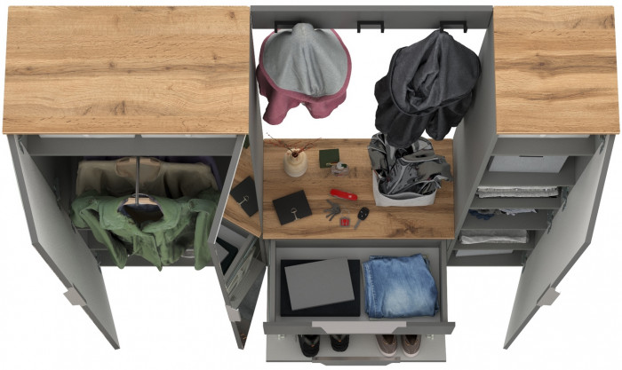 Октава Прихожая 23, серый графит/дуб крафт золотой/фасады МДФ серый графит