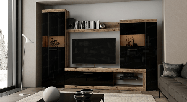 Гостиная Бастон (Дуб Делано / Черный глянец)