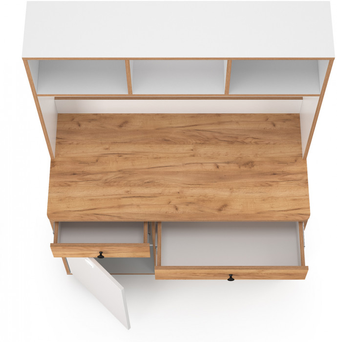 Вуди письменный стол 12.42 + Надстройка на стол 13.161, белый премиум/дуб крафт золотой