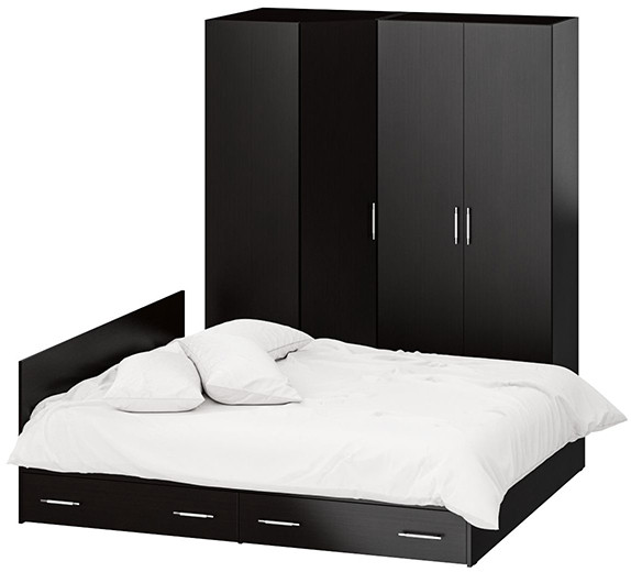 Спальня Стандарт 2-1800Я, цвет венге, ШхГхВ 183,5х203,5х70 + 171,2х81,2х200 см., сп.м. 1800х2000 мм., без матраса, основание есть