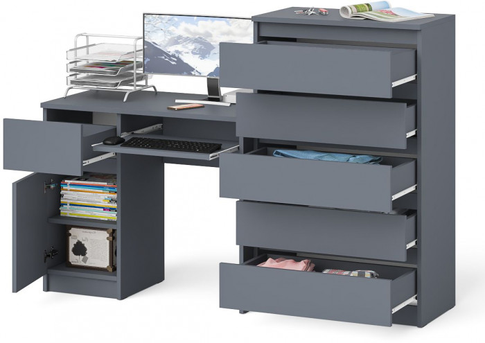 Мори Стол компьютерный МС-1 левый + Комод МК700.5, цвет графит, ШхГхВ 160,4х50х114 см., выдвижной ящик слева, НЕ универсальная сборка