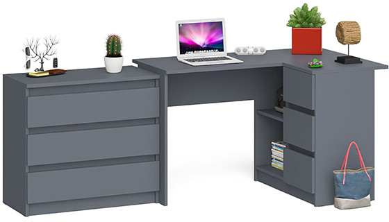 Мори Стол компьютерный МС-16 правый + Комод МК800.1, цвет графит, ШхГхВ 204,8х84,9х76,6 см., выдвижные ящики справа, НЕ универсальная сборка