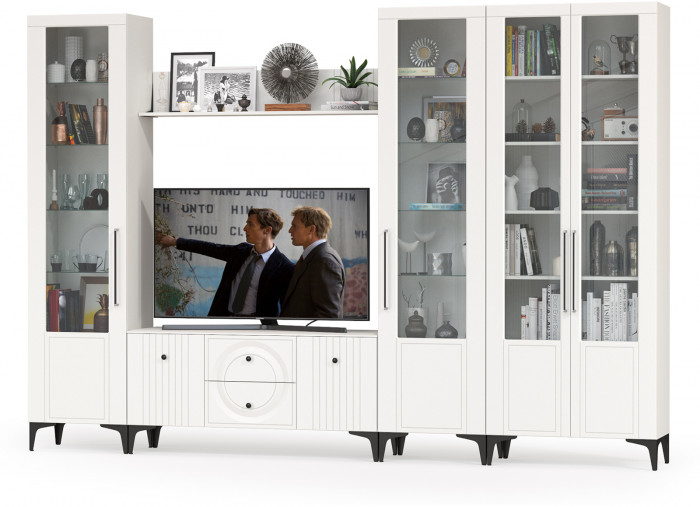 Валенсия Гостиная № 068, ЛДСП белый шагрень/МДФ белый шагрень