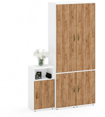 Лидер-8 Пенал МД 21Б + Пенал МД 21Б + Тумба МД 3.19, белый шагрень/крафт золото