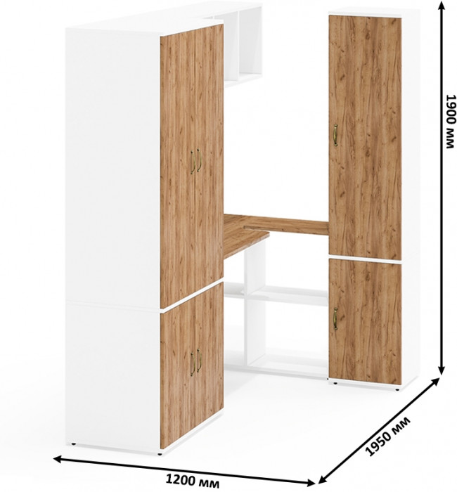 Лидер-8 Шкаф МД 19Б + Стол + Полка + Пенал 21Б, белый шагрень/крафт золото