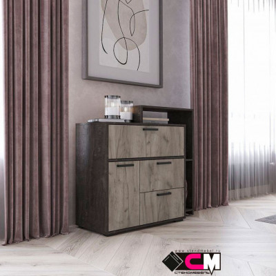 Эдинбург Комод КМ-01 (1,002х0,988х0,450) дуб крафт серый/железный камень